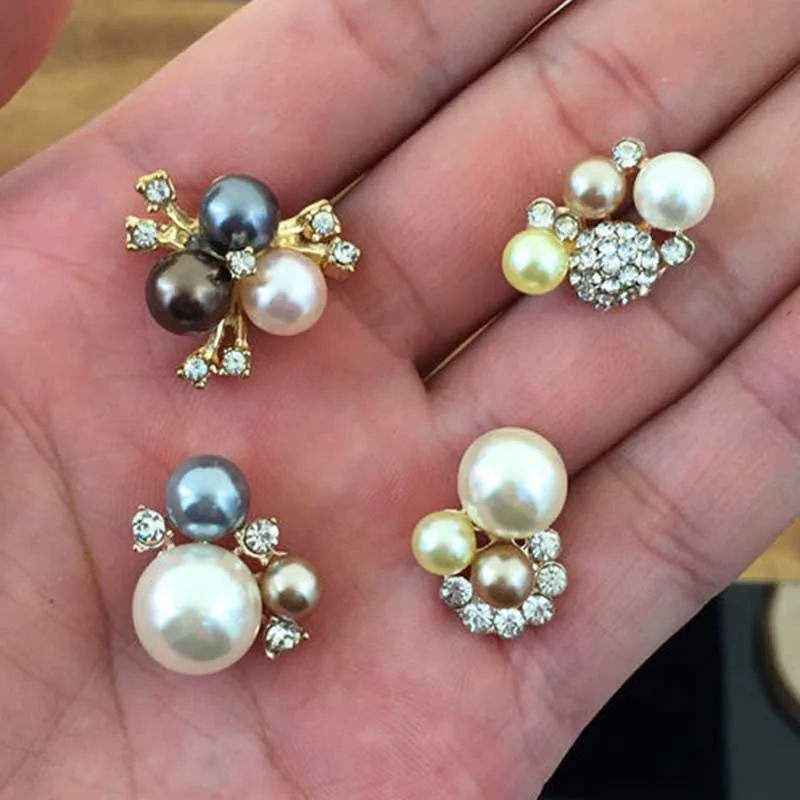 2016New 100Pcs Three-Color Pearl Flower Rhinestone Buttons for Wedding Decoration and DIY hair accessiores HZ262-HZ265