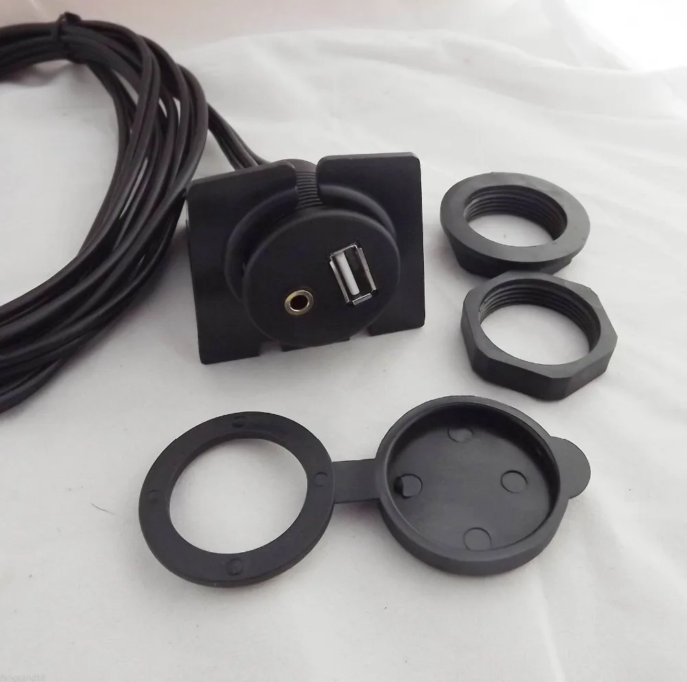

1pcs Car Dashboard Flush Mount Installation 3.5mm USB + 2 RCA Plug AUX Audio Cable 2m