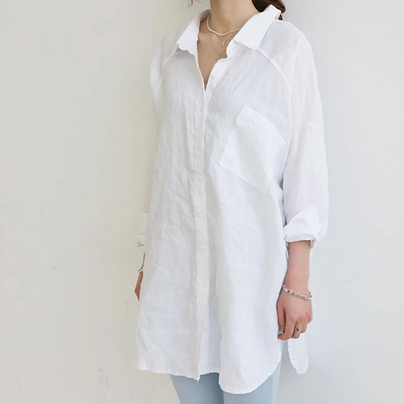 Blouse Womens White Blouses Shirt Spring Summer Blusas Office Lady Elegant Loose Tops and Blouses Casual Linen Women