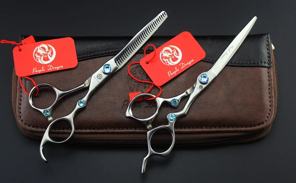 

Best 6'' Gems Silvery Hairdressing Scissors With Bag JP 440C 62HRC Home & Salon Cutting Scissors Thinning Shears Hair Scissors