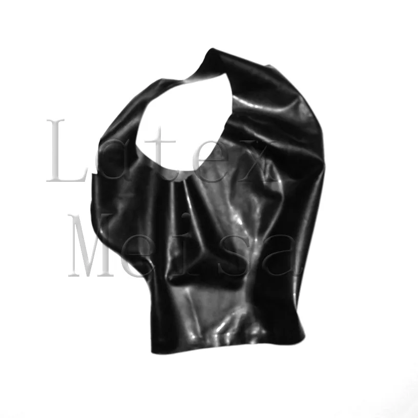 

Black head latex hoods rubber masks open forehead eyes nose mouth attached back zip