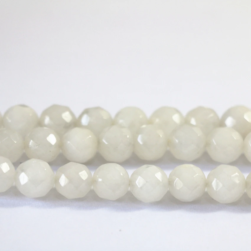 White jades chalcedony semi-precious stone jades 4 6 8 10mm faceted round loose beads fashion women jewelry making 15inch B13