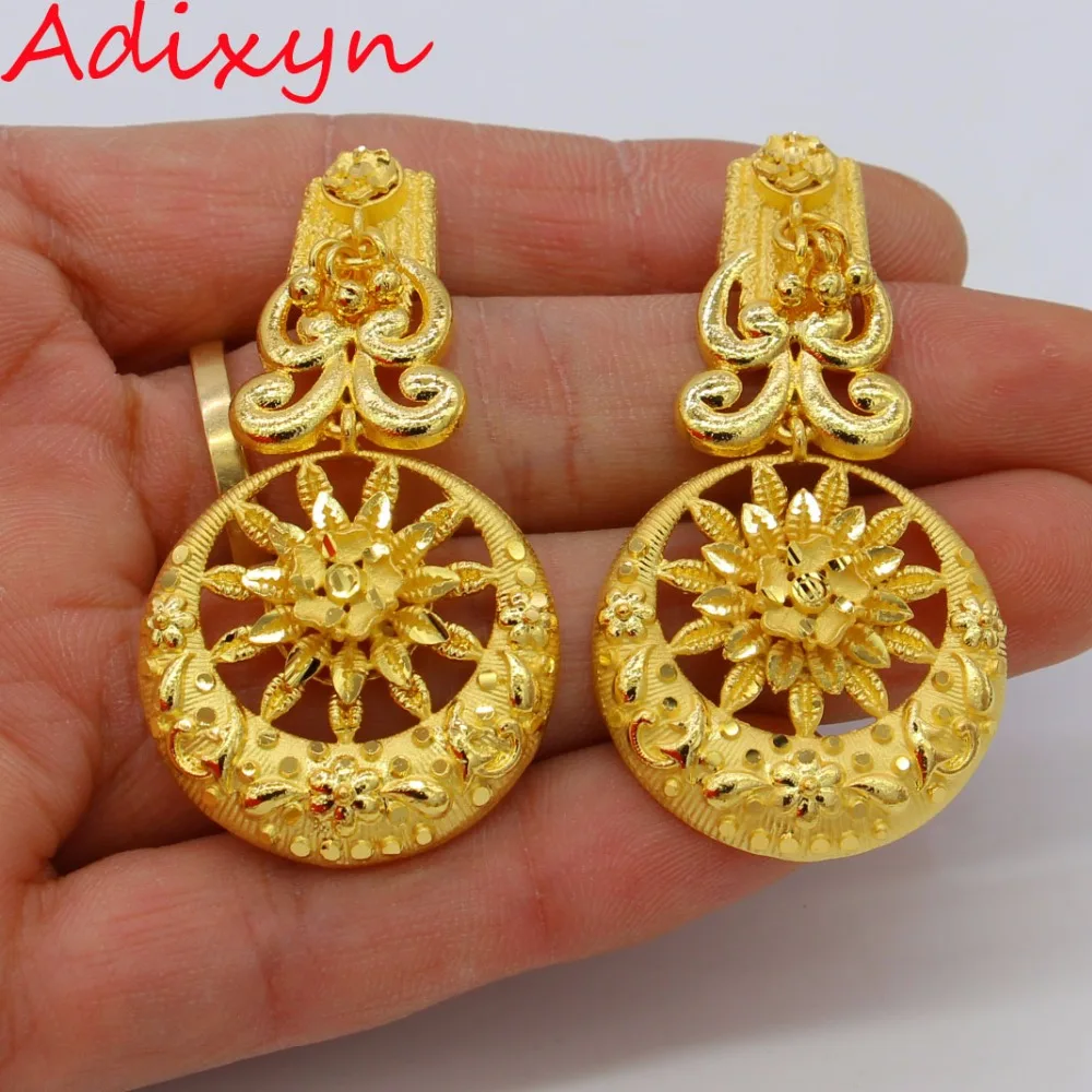 Adixyn NEW Necklace Earrings Set Jewelry Women Girls Gold Color Romantic Arab/Ethiopian/African Wedding Accessories N12191