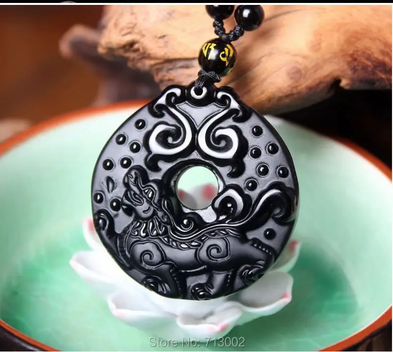 Natural obsidian Mexico black obsidian Pendant Amulet fortune Design Beast Totem AAAA**