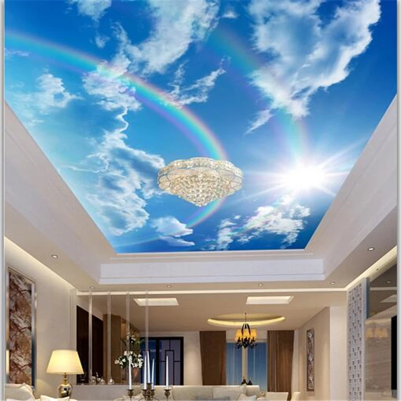 wellyu Custom Wallpaper 3d Photo mural обои Rainbow Blue Sky Ceiling Wallpaper Zenith Living Room Hotel Mural papel de pared 3d