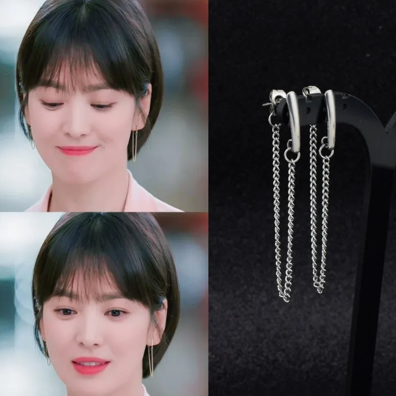 Unique single spike stainless steel earrings for girls, women's jewelry, accessories, women's long styles, chain earrings