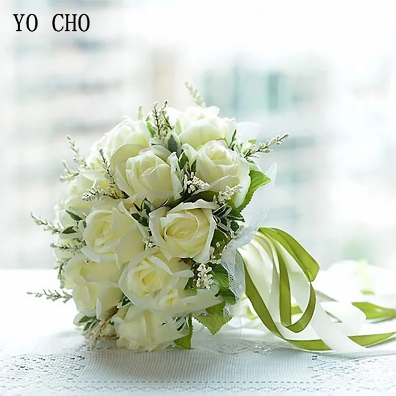 YO CHO-Buquês De Noiva Para Damas De Noiva, Flores Artificiais, Rosas De Seda, Branco, Rosa, Decoração Do Casamento, Decoração Do Casamento