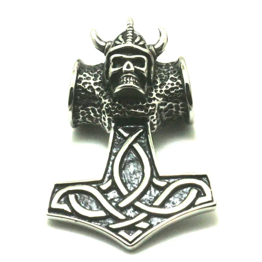 

New Arrival Men Boy Cool 316L Stainless Steel Newest Punk Gothic Thor's Hammer Vikings Skull Pendant