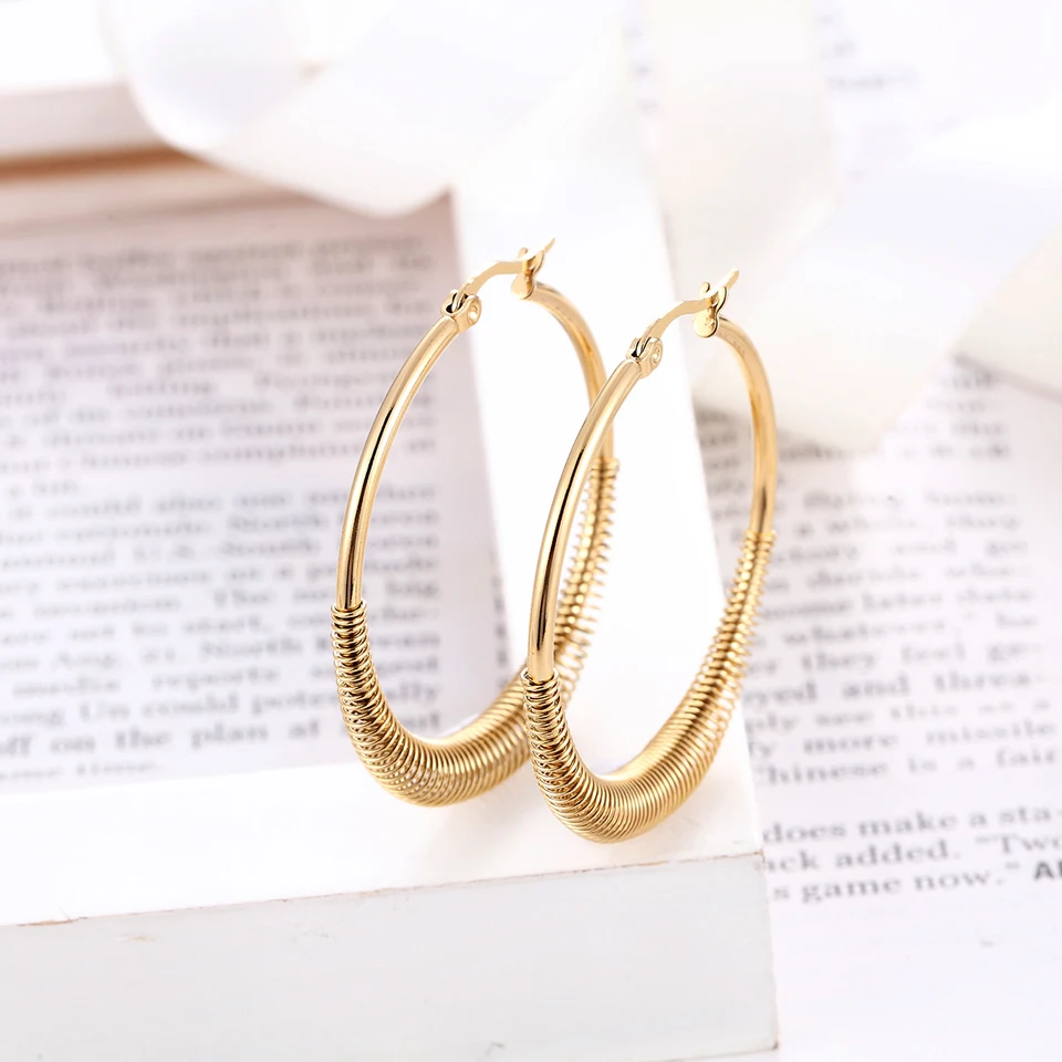 BORASI Collar Circle Round Big Earring Gold Color Stainless Steel Hyperbole Women Large Dangle Earrings For Women Party Gift