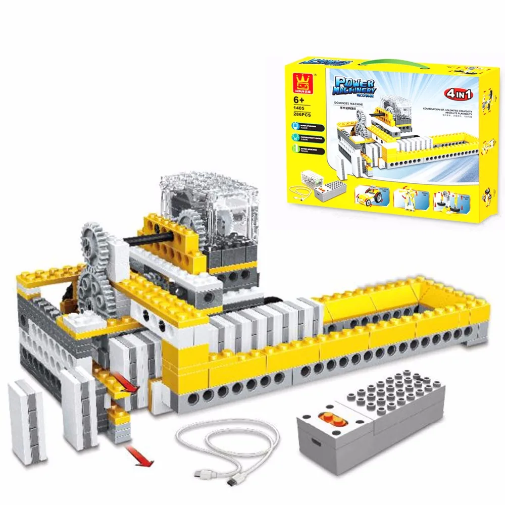 Blocs de construction 4 en 1 pour enfants, 286 pièces, Machine à dominos, bricolage, modèle de jouets éducatifs, 1405