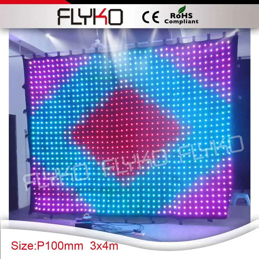 

Chinese sexy video Free shipping FLYKO P10 3*4m LED video curtain ,DMX curtain with controller, Led Curtains for sale