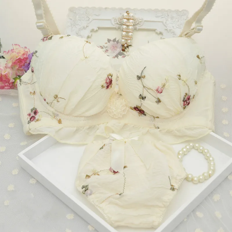 

Sweet Sexy Woman Young Girl Push Up Bra Seamless French Romantic Gathered Bra Printed Anima Cute Sweet Bra Underwear Set