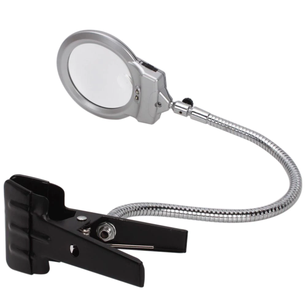 2.5x 5x New Lighted Magnifier Clip-on Table Top Desk LED Lamp Reading Large Lens Magnifying Glass with Clamp