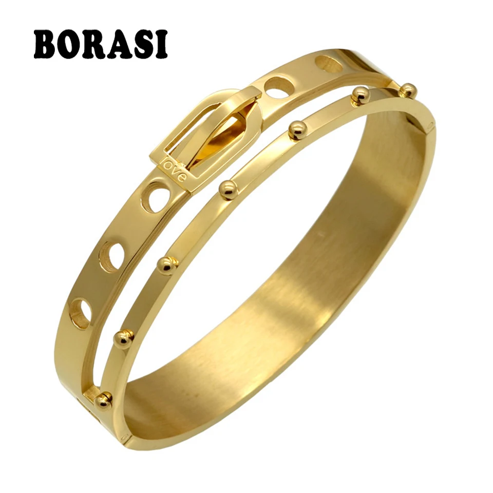 BORASI Brand Design Belt Buckle Wide Cuff Bracelets & Bangles Armband Love Gold Color Bracelets For Women Manchette Jewelry