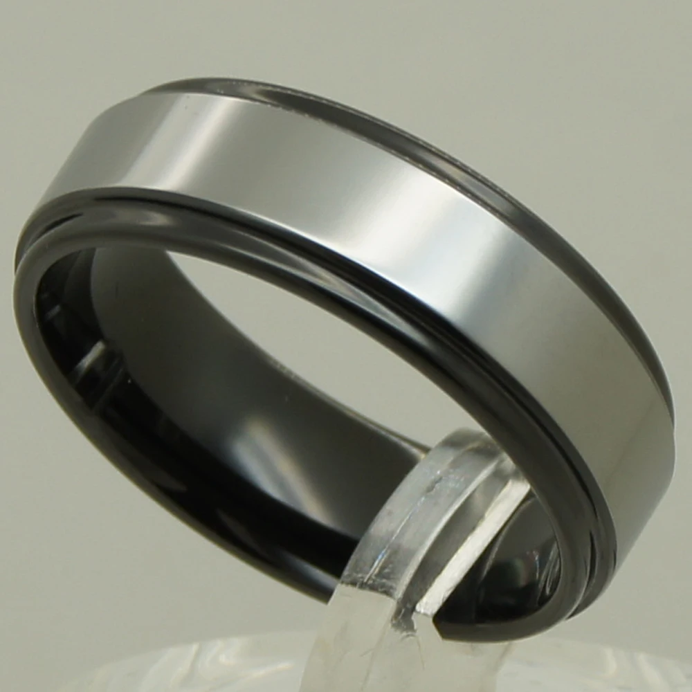 8mm men/boy 2tone black plating middle shiny silver grey color hi-tech tungsten ring