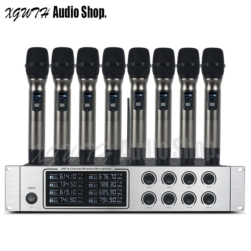 XGWTH 8 Channel Radio Audio UHF Wireless Microphone System with Desktop Gooseneck Conference Handheld Mic Unit