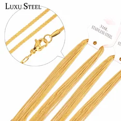 LUXUSTEEL 10pcs/lot Men Necklaces Trendy Style Stainless Steel Steel Golden Color Flat Lobster Clasp Chain Necklace For Women