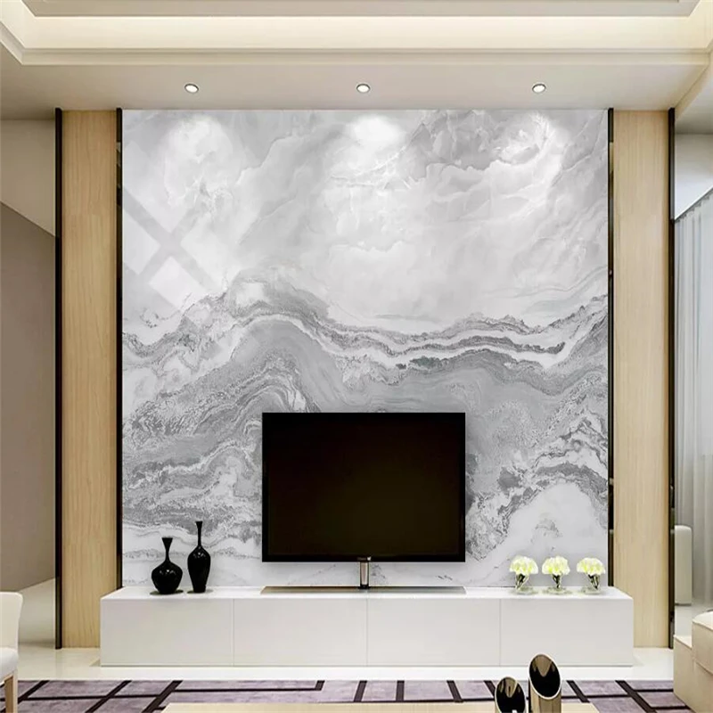 

White landscape texture marble TV background wall painting decorative painting