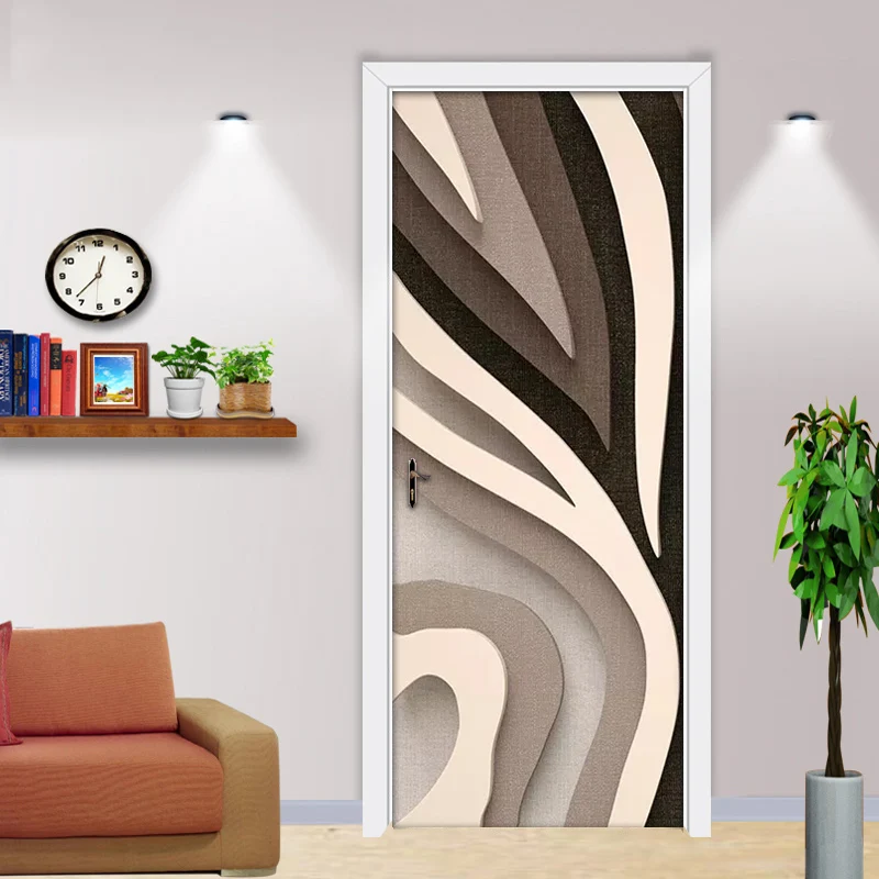 3D Door Stickers Fashion Striped Living Room Bedroom Home Decor PVC Self-adhesive Waterproof Creative Door Sticker Wall Decals