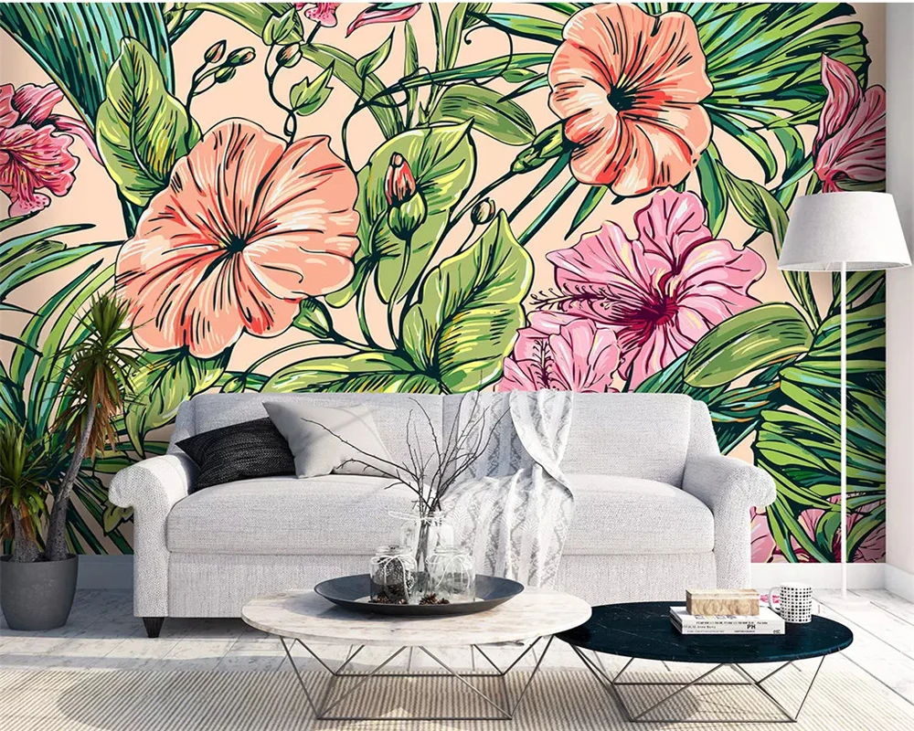 

Modern wallpaper watercolor plant HD Hand Painted flower bedroom porch walkway restaurant wall decoration 3d wallpaper