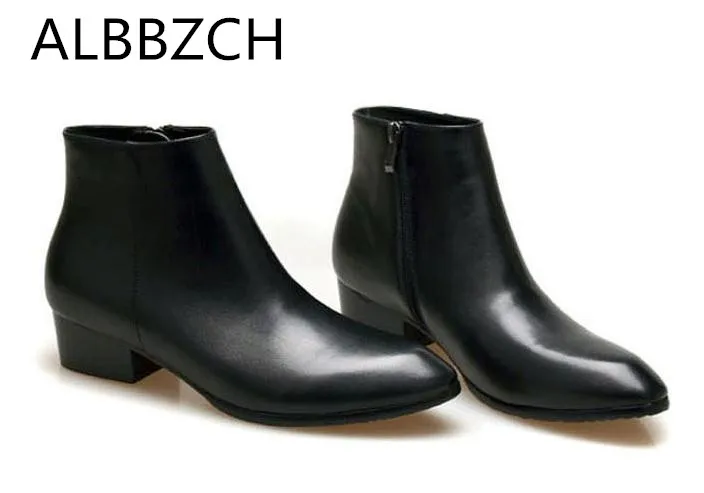 

Fashion classic high heels genuine leather boots men pointed toe business office work dress boots autumn winter snow boots shoes