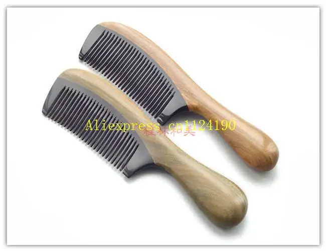 

20pcs/lot Makeup Hair Hairdressing Tools Ox Horn Green sandalwood Wooden Handle Combs Head Scalp Massager Hairbrushes brosse