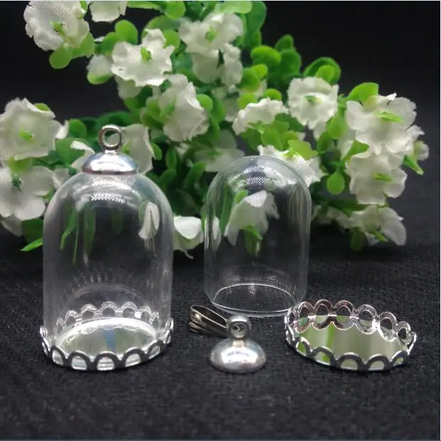 50sets/lot bronze 25*18mm glass dome globe & base & 6mm cap set glass globe set glass vial pendant glass cover