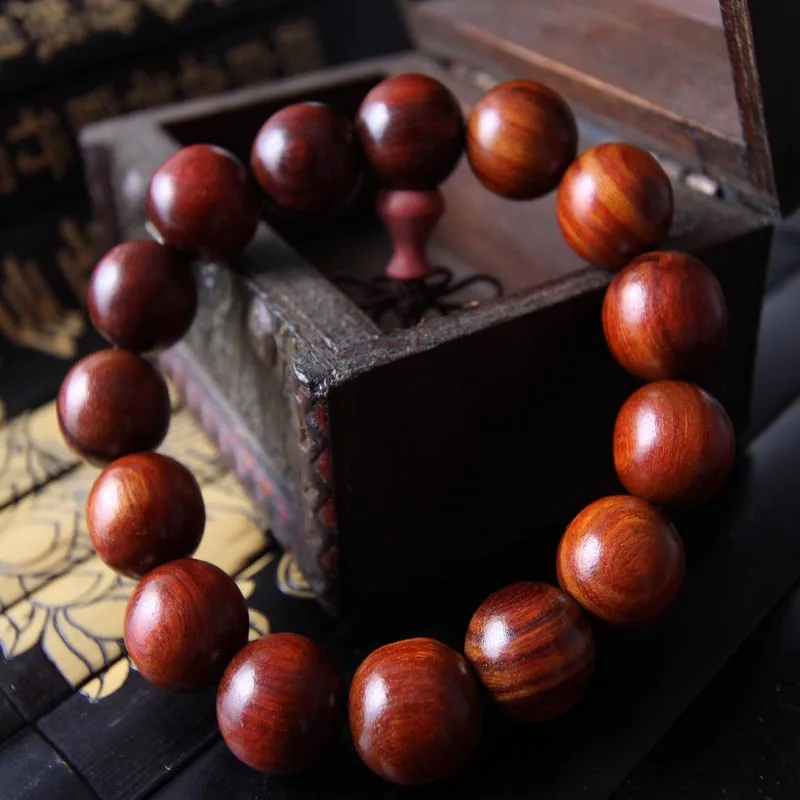 Unisex Natural Rosewood Bracelet Tibet Buddhist Prayer Big Beads Mala Bracelet Buddha Charm Bangle For Men Women Jewelry