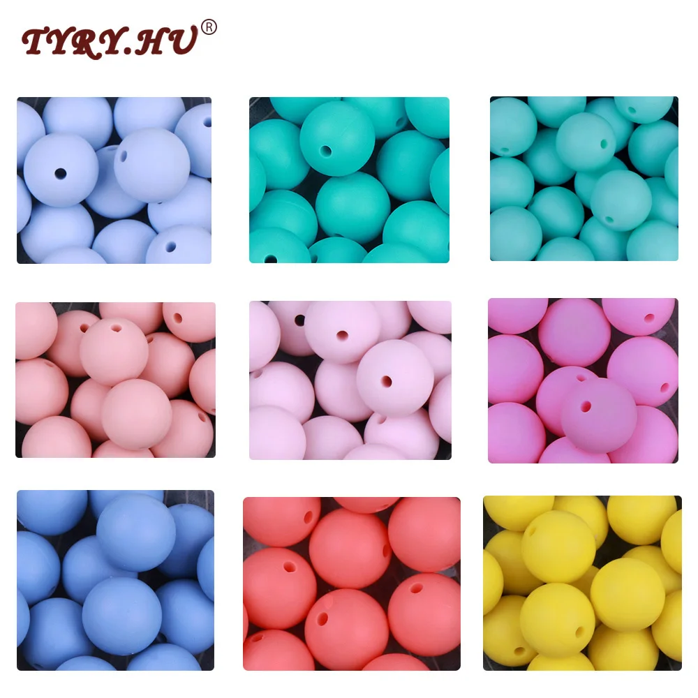 TYRY.HU 10Pc DIY Jewelry makingSilicone Beads 15mm Baby Colorful beads Food Grade Nursing Chewing Round Silicone Beads BPA Free