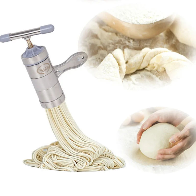 Stainless Steel Handheld Noodle Maker Manual Press Noodle And Pasta Machine For Kitchen Tool With 5 Blade Knife Easy Operation