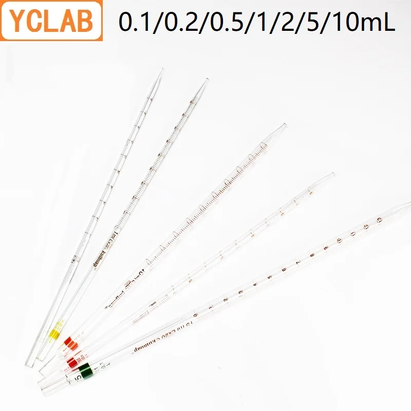 YCLAB 0.1/0.2/0.5/1/2/5/10mL Measuring Pipettes Glass Class A with Graduation Laboratory Chemistry Equipment