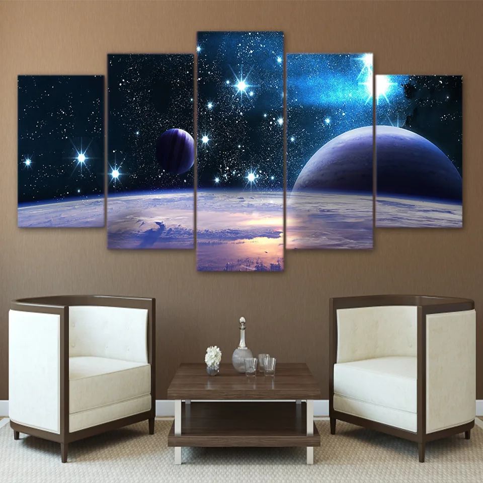 

Canvas HD Printed Universe Galaxy 5 Panel Reflection Space Planet Modular Picture Home Decorate Poster Prints Wall Art Painting