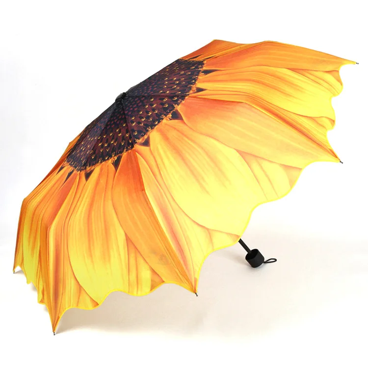 Sunflower Creative Umbrella Three Folding Umbrellas Rain Sun Women Anti-UV Sunshade Parasol Umbrella