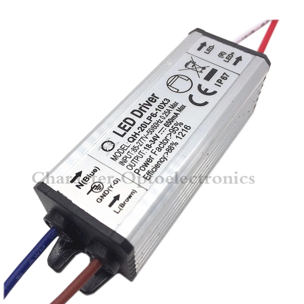 10pcs/lot 6-10x3w 20W LED Driver DC18-34v 650mA Power Supply Waterproof IP67 Constant Current Driver For FloodLight