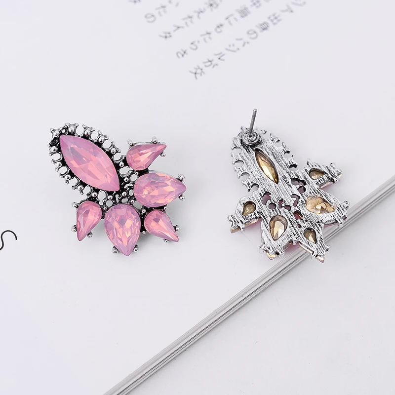 Colorful Acrylic Crystal Stone Waterdrop Stud Earrings Fashion Rhinestone Piercing Earrings Women Party Jewelry 2019 New