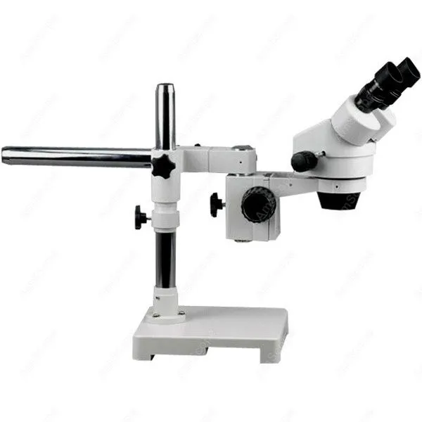 AmScope Binocular Stereo Microscope 7X-45X+ 150W Halogen Ring Light on Single Arm Boom Stand