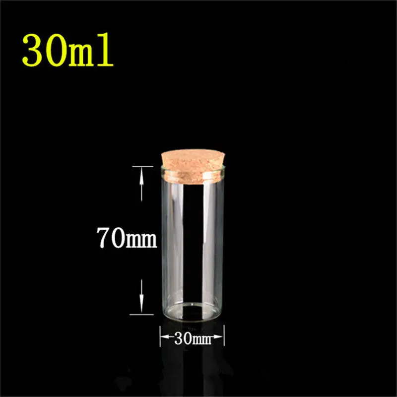 50 pcs 30x70 mm 30ml Flat Bottom Glass Tube Bottles With Corks Wishing Stars Decorative Vials Empty Scented Tea Little Jars