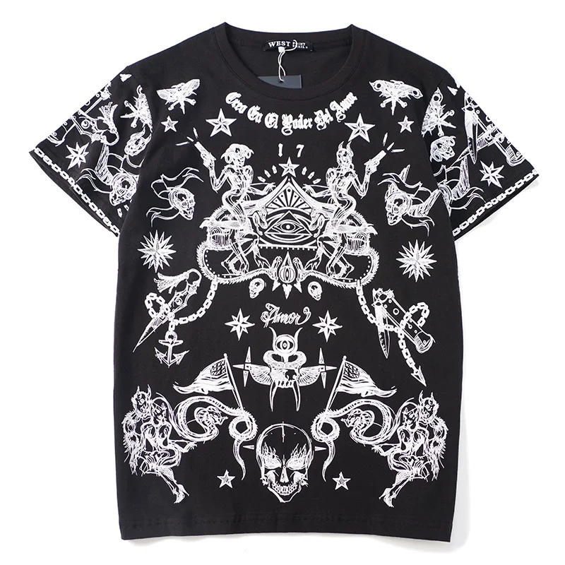 New 2023 Men Novelty Devil's Skull Head Star 74 T Shirts T-Shirt Hip Hop Skateboard Street Cotton T-Shirts Tee Top Kenye #017