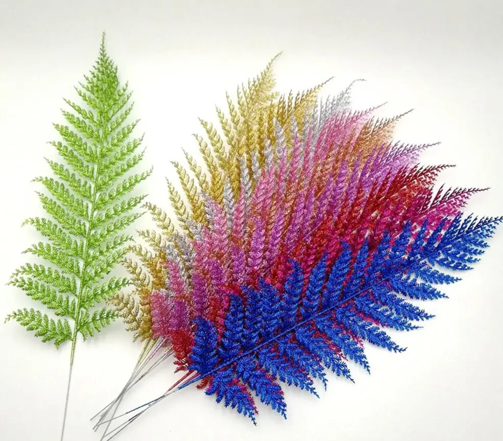 

20pcs 53cm Glitter Powder Fern Leaf Branch Flower Arrangement For Wedding Christmas Party Tree Venun Hanging Decoration