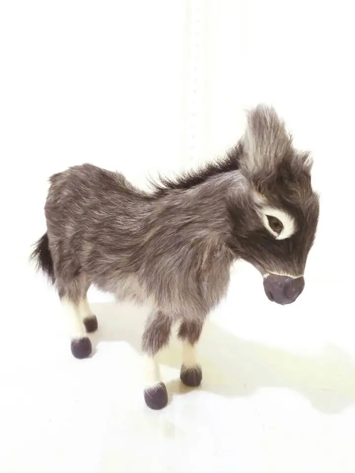 large 22x18cm dark gray donkey plastic&furs donkey  hard model toy,prop,home furnishing decoration gift w2903