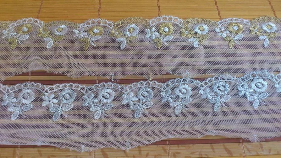 

5 yard/lot width 1.57" 4cm gold/silver rose mesh embroidery lace trim ribbon DIY handmade garment accessories SL4K125