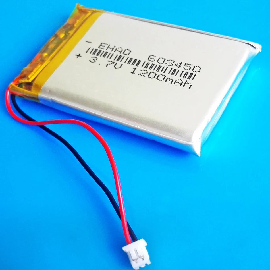 3.7V 1200mAh Lipo Polymer Lithium Rechargeable Battery  JST 1.25mm 2pin Plug For GPS DVD Bluetooth Recorder E-book Camera 603450