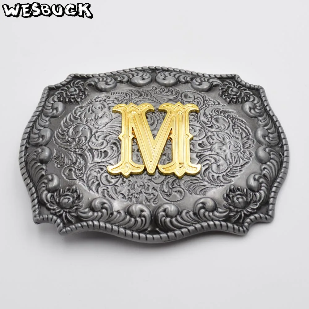 WesBuck Brand L M N O P R Big Letters Belt Buckles for Men Women Buckles Metal Cowboy Cowgirl Belt Head