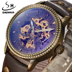 Retro Top Brand Luxury Mechanical Men Watch Leather Strap Vintage Skeleton Automatic Male Wristwatch Clock Relogio Masculino New