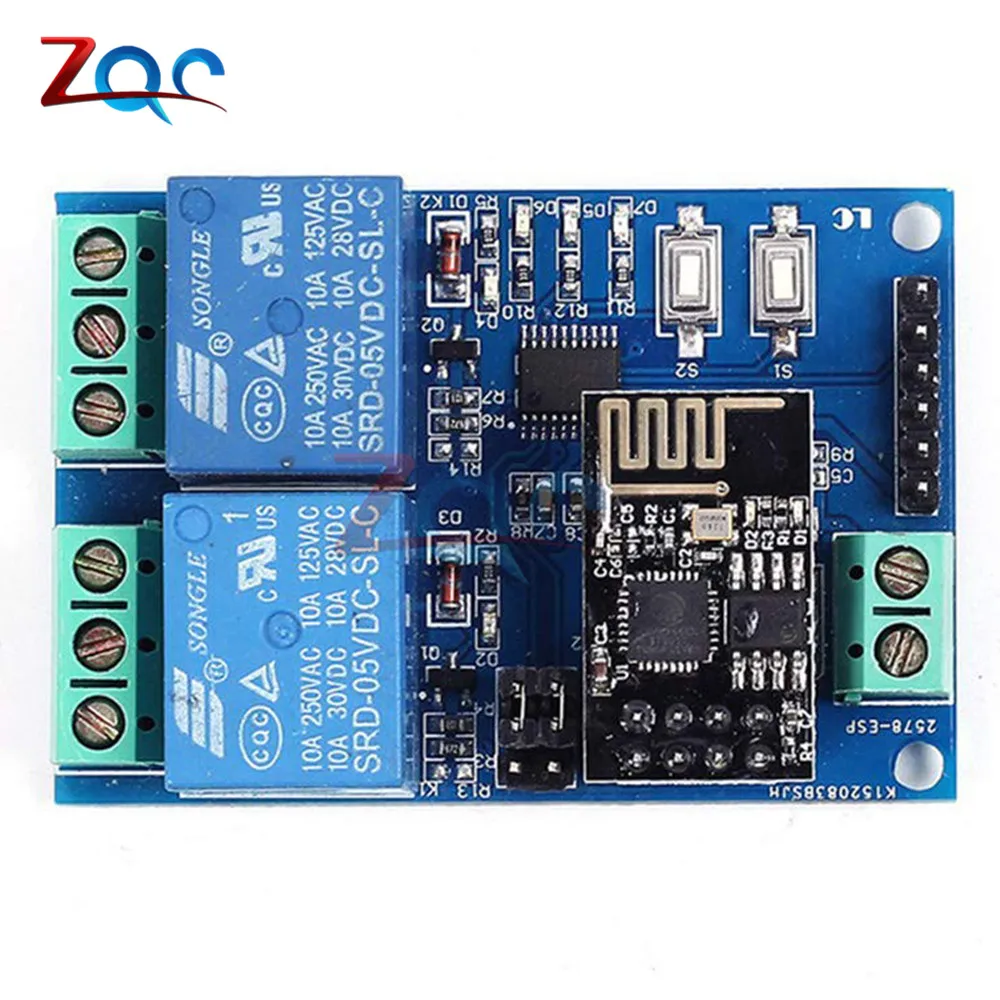 DC 5V ESP8266 ESP-01 2 Channel WiFi Relay Module 2-Channel Relay Module for IOT Smart Home Phone APP Controller