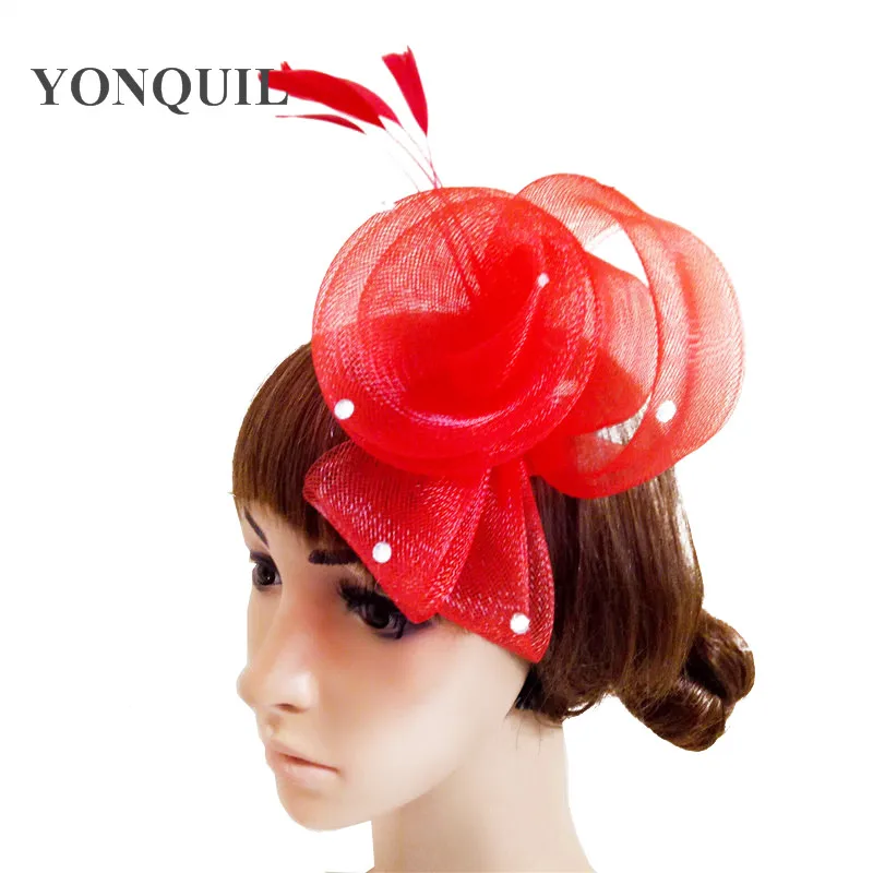 Elegant Red Rhinestone Fascinators for Wedding Hair Accessories Bridal Hats Party Headwear Cocktail Hats Headbands Cute SYF241