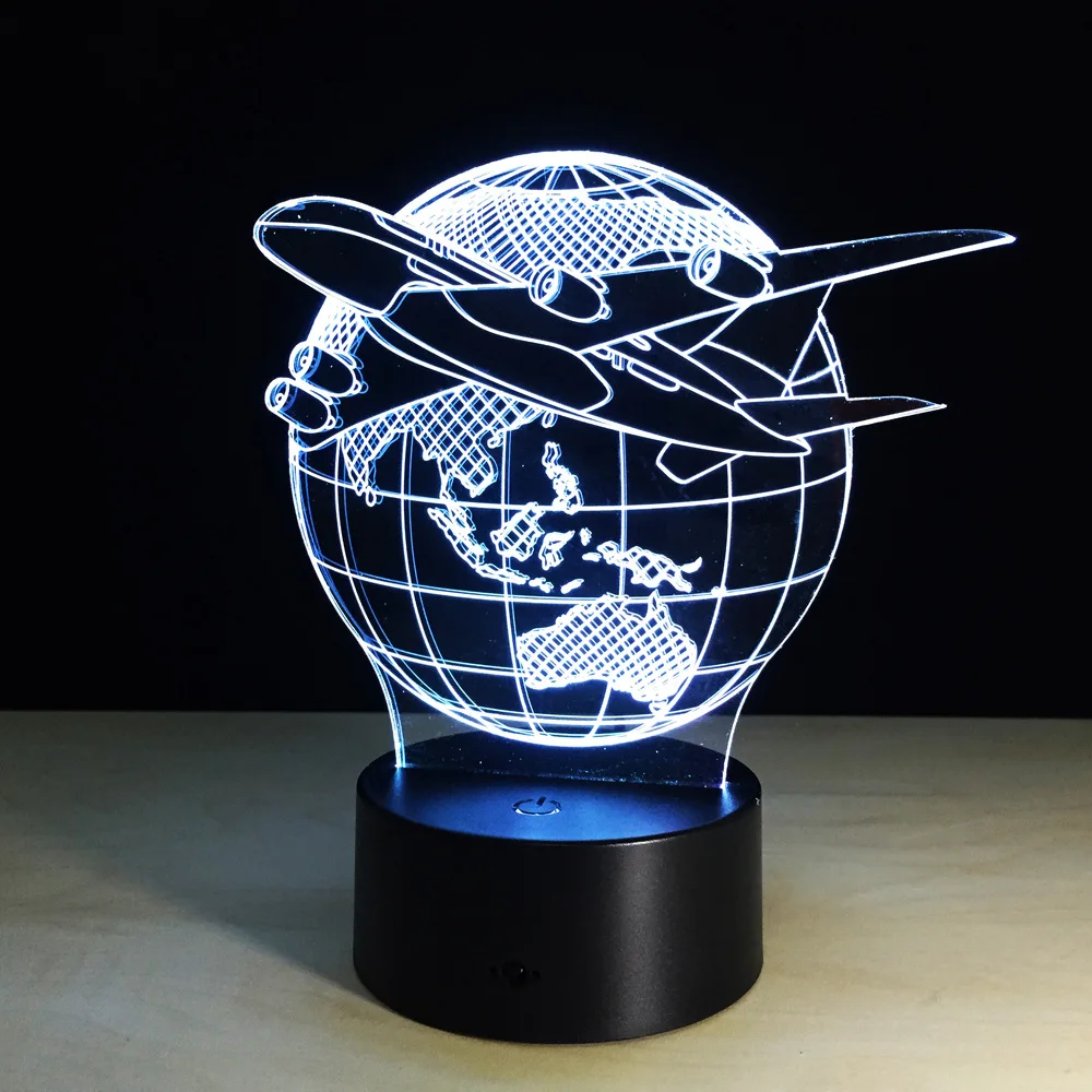 Cool Toy 3D Aircraft Warplane Lamp Model Creative Night Light Touch Jet Plane Desk Lamp LED Hologram illusion Lamp Bedside Lamp