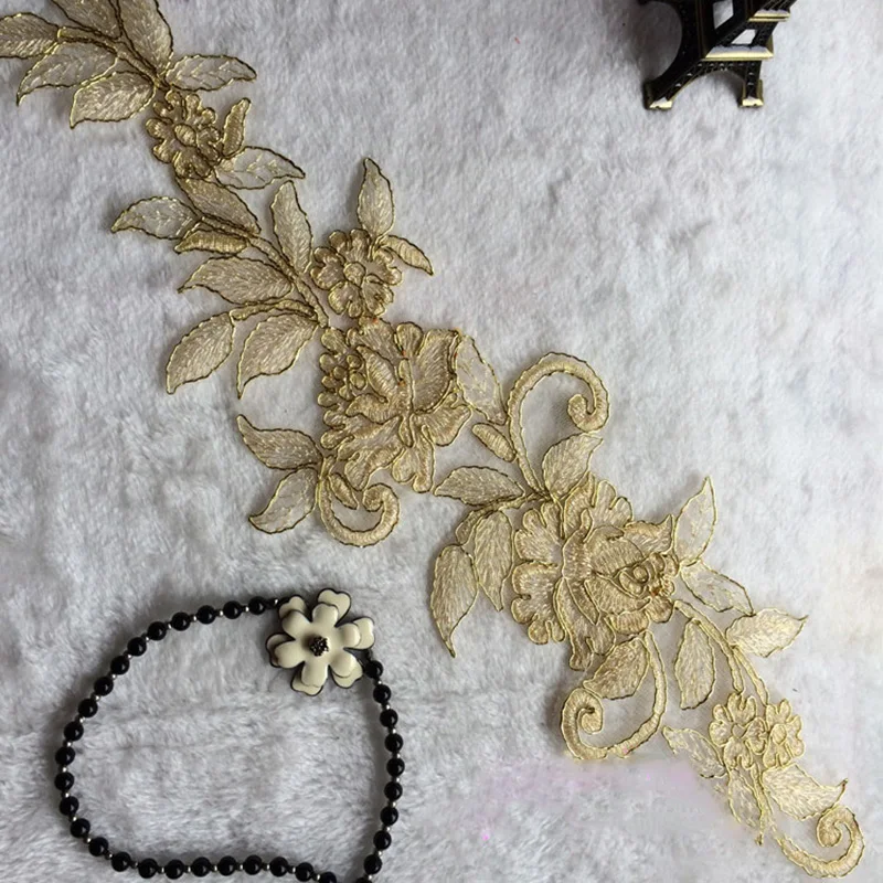 

20Pcs High Quality Embroidery Applique Patch Lace Collar Neckline Gold Sewing Accessories DIY Decoration 2026