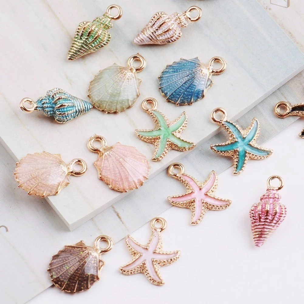 BLUELANS 15 Pcs/Set Colorful Shell Conch Starfish Enamel Charms Shell  Charms for Bracelet Necklace Jewelry DIY Craft Accessory