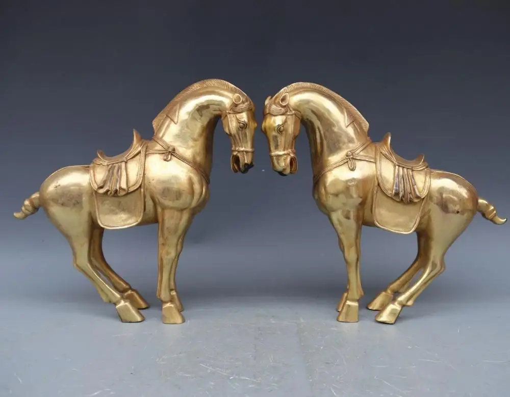 China Chinese Bronze Copper Fengshui War-horse Horse Sculpture Statue Pair